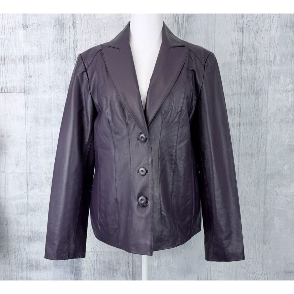 East 5th Genuine Leather Jacket Women's Large Purple Button Up Coat